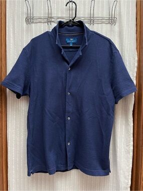 Robert Talbott Navy Textured Short-Sleeve Button-Down Shirt Size L